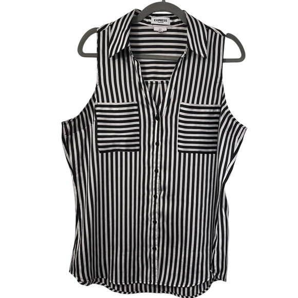 Express Striped Sleeveless Portofino Button Down Top - Picture 1 of 4